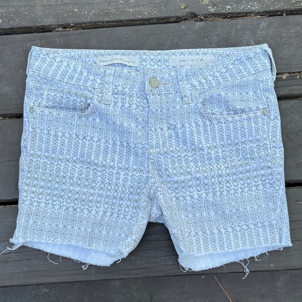 Pilcro and the Letterpress Patterned Jean Shorts
